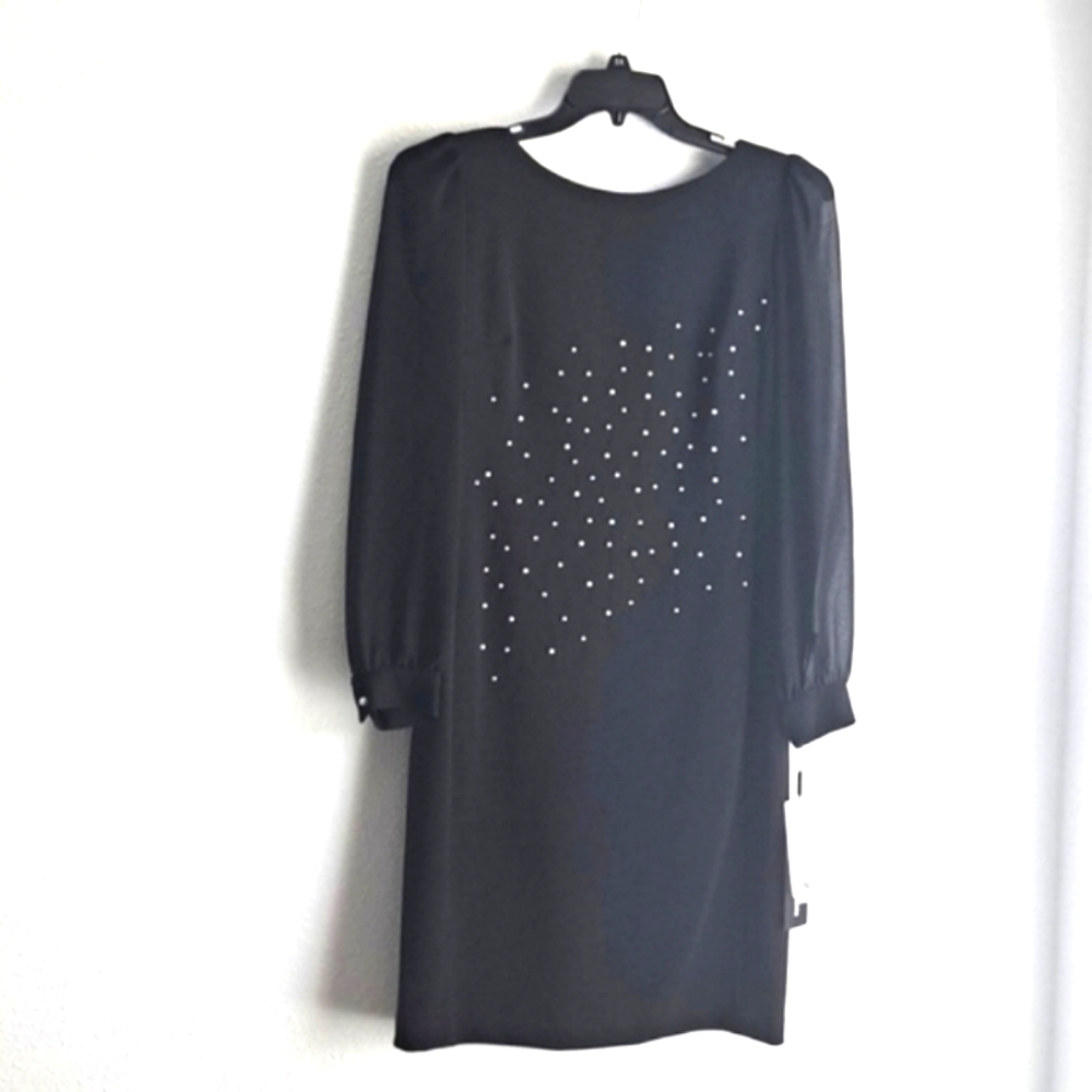 Karl Lagerfeld Paris Sheath Black with White Pearls Boat Neck